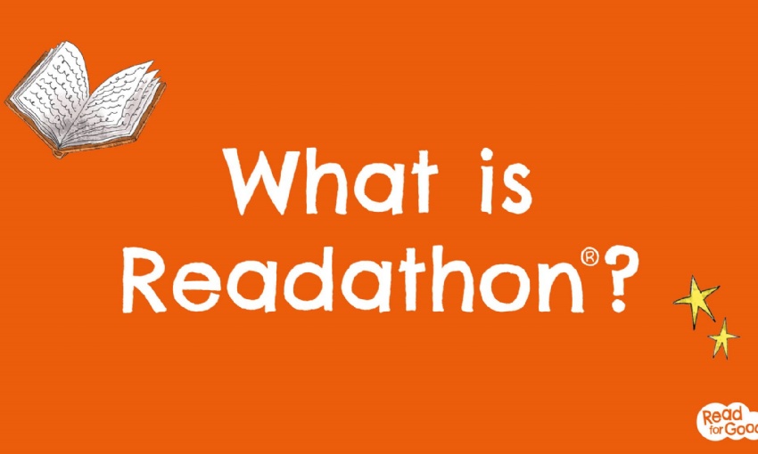 Image shows the text what is a readathon on an orange background with an open book and a group of stars